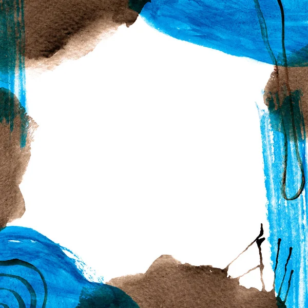 Акварель Коричневый Синий Краски Текстура Рамки Изолированы Белом Фоне — стоковое фото