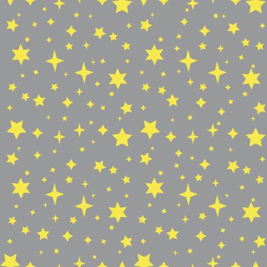 Gri arka planda sarı yıldızlı tek renkli, pürüzsüz desen. Stok vektör illüstrasyonu.