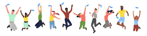 Zıplayarak gülümseyen genç insanlar yüz maskeleri fırlatıyor. Karantina ve covid 19 salgını sona erdi..