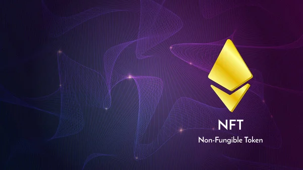 Fütüristik neon arkaplan üzerindeki altın işaret, metin NFT karşılanamaz simge