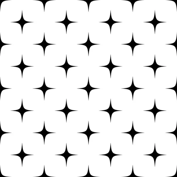Einfarbiges nahtloses Muster mit schwarzen und weißen Sternen auf weißem Hintergrund — Stockvektor