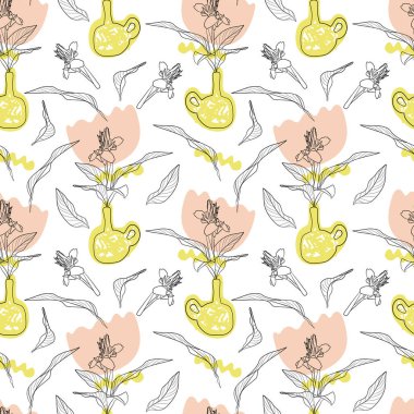 Çizgisiz desenli, saksıda sergilenen ev bitkisi zambak yapamaz ve soyut şekiller