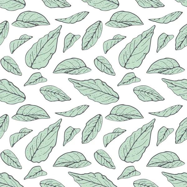현대 미니멀리즘 터 니즈 라인 아트 나뭇잎 과 바다없는 패턴 — 스톡 벡터