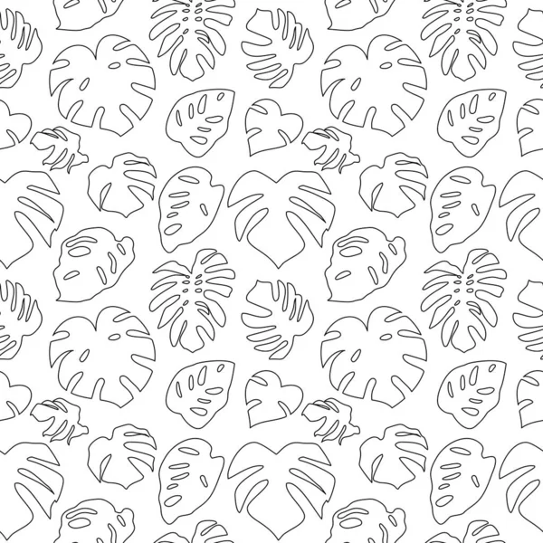 Beyaz arka planda tropikal yaprakları olan siyah ve beyaz desenli. Canavar sanat silueti çizgisi bırakır.