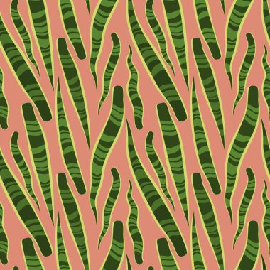 Basit asgari yeşil yılan bitkisi tropikal bir iz bırakır. Pembe arkaplan.