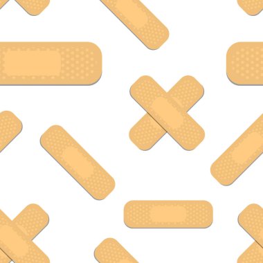 Yapışkan alçılarla kusursuz desen. Tıbbi yama dokuyu tekrarlıyor. Beyaz arkaplanda.