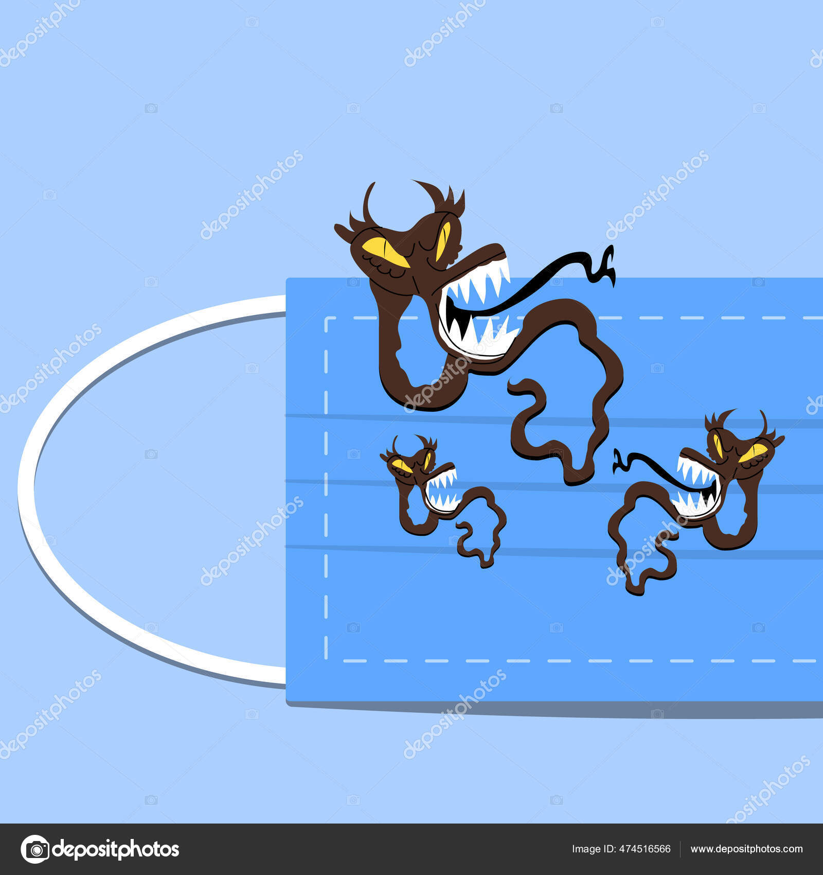 Monstruo gusano asustadizo en una máscara protectora. vector, gráfico