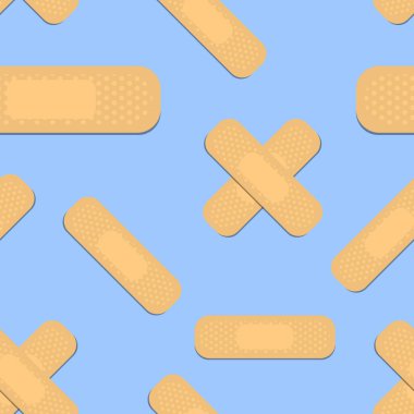 Yapışkan alçılarla kusursuz desen. Tıbbi yama dokuyu tekrarlıyor. Mavi arkaplanda.