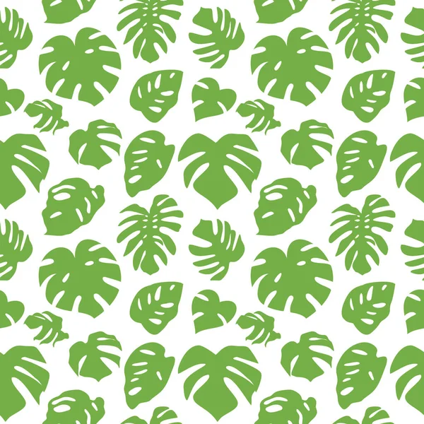 Modello senza cuciture con foglie tropicali verdi su sfondo bianco. — Vettoriale Stock
