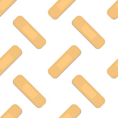 Yapışkan alçılarla kusursuz desen. Tıbbi yama dokuyu tekrarlıyor. Beyaz arkaplanda.