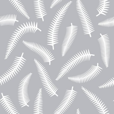 Basit, minimal, beyaz eğreltiotu, tropikal, pürüzsüz desen bırakır. Gri arkaplan.