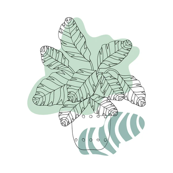 Лінійне мистецтво чорний тропічний горщик будинок рослина манти з барвистим абстрактним фоном форми бухо — стоковий вектор