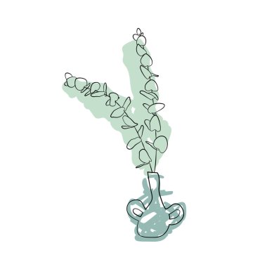 Çizgi sanatı siyah tropikal saksı ev bitkisi okaliptüs renkli soyut boho şekilli arka plan