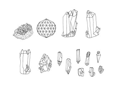 El yapımı değerli taşlar ve kristallerin çizimi