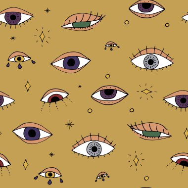 Elle çizilmiş kusursuz desen mistik gözler