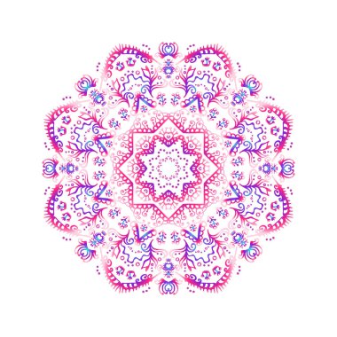 Renkli dantelli zen doodle mandala beyaz üzerine