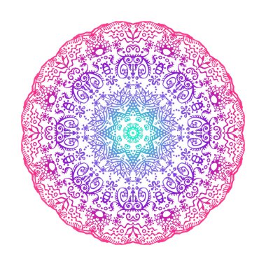 Renkli dantelli zen doodle mandala beyaz üzerine