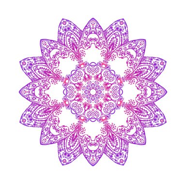 Renkli dantelli zen doodle mandala beyaz üzerine