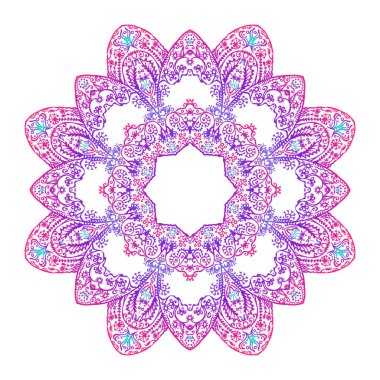 Renkli dantelli zen doodle mandala beyaz üzerine