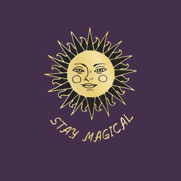Vintage Mystic Golden Sun Εικονογράφηση με γράμματα — Διανυσματικό Αρχείο