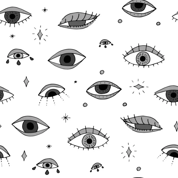 Modèle sans couture avec des yeux mystiques gribouillis dessinés à la main — Image vectorielle