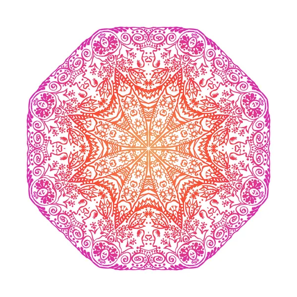 Renkli dantelli zen doodle mandala beyaz üzerine — Stok Vektör