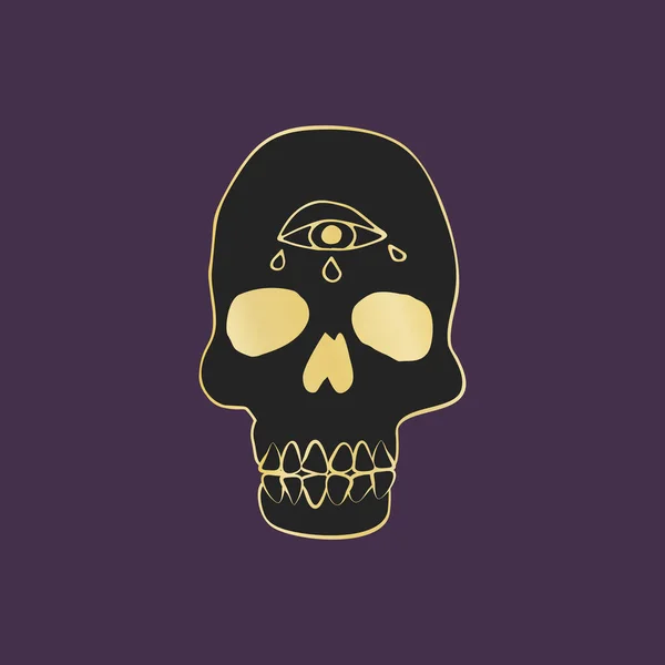 Üçüncü göz çizimi resimli klasik Mystic Skull. — Stok Vektör