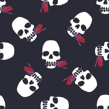 Şekillendirilmiş insan kafataslarıyla kusursuz Cadılar Bayramı deseni.