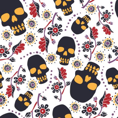 Şekillendirilmiş insan kafataslarıyla kusursuz Cadılar Bayramı deseni.