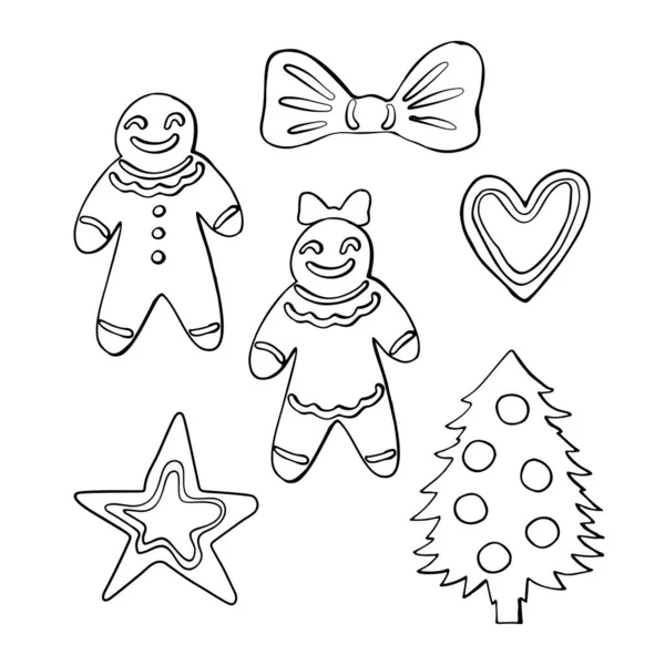 Conjunto de galletas de jengibre de Navidad monocromo hombre — Vector de stock