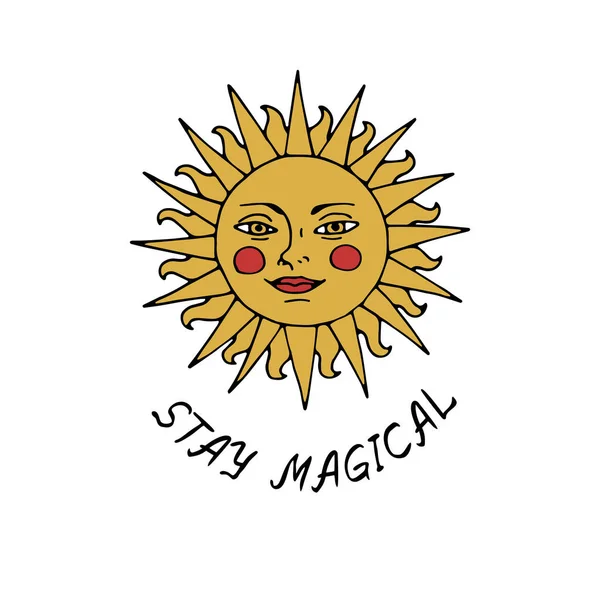 Vintage Mystic Golden Sun Illustration mit Schriftzug — Stockvektor