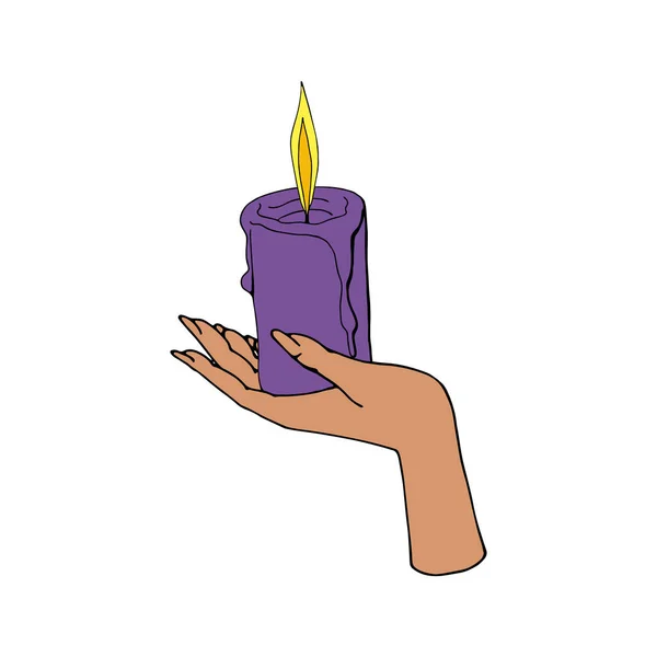 Винтажная мистическая женщина держит зажжённую свечу. — стоковый вектор