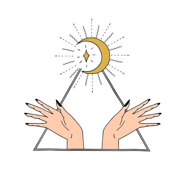 Klasik Yarım Ay ve kadın elleri üçgenin içinde — Stok Vektör