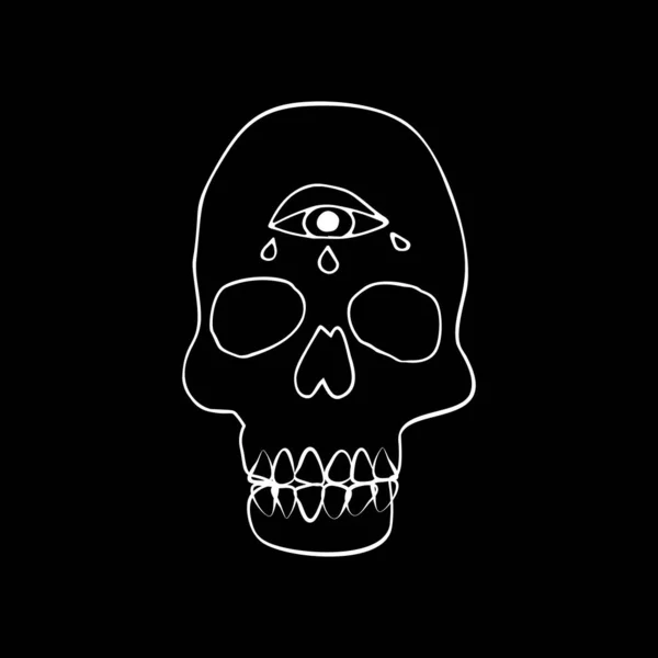 Üçüncü göz çizimi resimli klasik Mystic Skull. — Stok Vektör