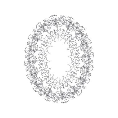 El çizimi siyah-beyaz çizgili kanarya adaları çiçek çelenkleri. Şirin tek renkli çiçek desenli kart şablonu. Botanik vektör çizimi beyaza izole edildi.