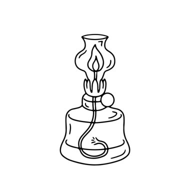 El çizimi siyah çizgi kerosen lamba ikon vektör çizimi. Doğrusal monokrom karalama yağ feneri tırpanı