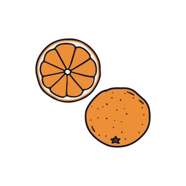 El çizimi sanat portakalı ikon vektör çizimi. Beyaz arkaplanda karalama turunçgilleri izole..