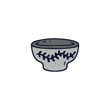 El çizimi hygge doodle seramik Çin çay fincanı ikon vektör çizimi. Beyaz arkaplanda izole edilmiş konforlu ev dekorasyonu..
