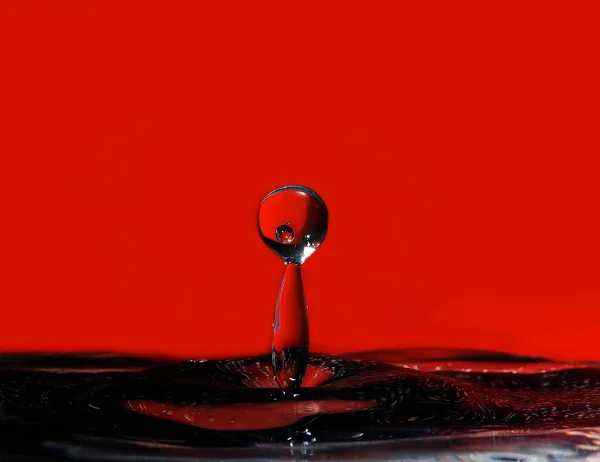 Büyük damla twater yüzeyinden yansıtılarak kırmızı arkaplanda küçük bir damla ile çarpıştı