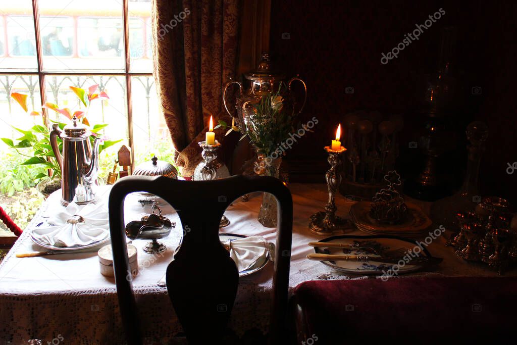 Retro style table setting. 19th century style