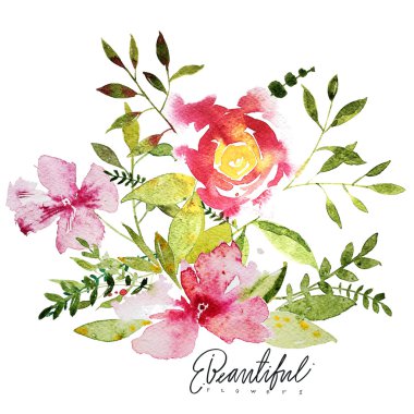 Çiçekler suluboya çizimi.