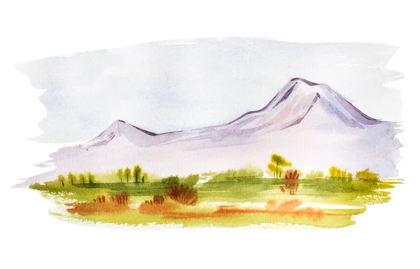 阿拉拉特山。山区景观水彩画 — 图库照片
