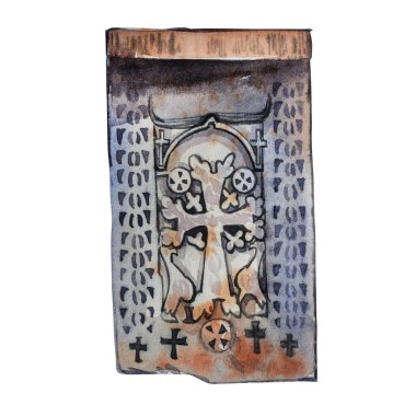 Ermeni Khachkar. Taşa oyulmuş Ermeni Hristiyan haçı. Kilisede taş üstünde antik süs Hıristiyan haçı.