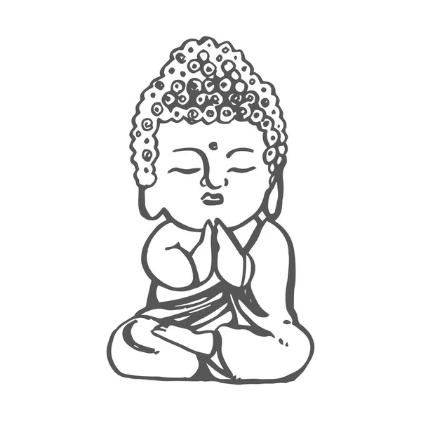 Cerimónia do chá. Estatueta de Buda. Ilustração desenhada à mão vetorial. — Vetor de Stock