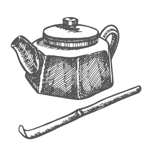 Tetera tradicional china. Ilustración gráfica dibujada a mano, vector. — Archivo Imágenes Vectoriales