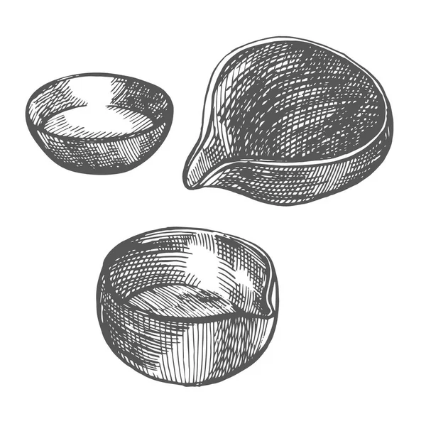 Ceremonia del té. Ilustración gráfica del tazón. Ilustración dibujada a mano vectorial. Chino tradicional. — Vector de stock