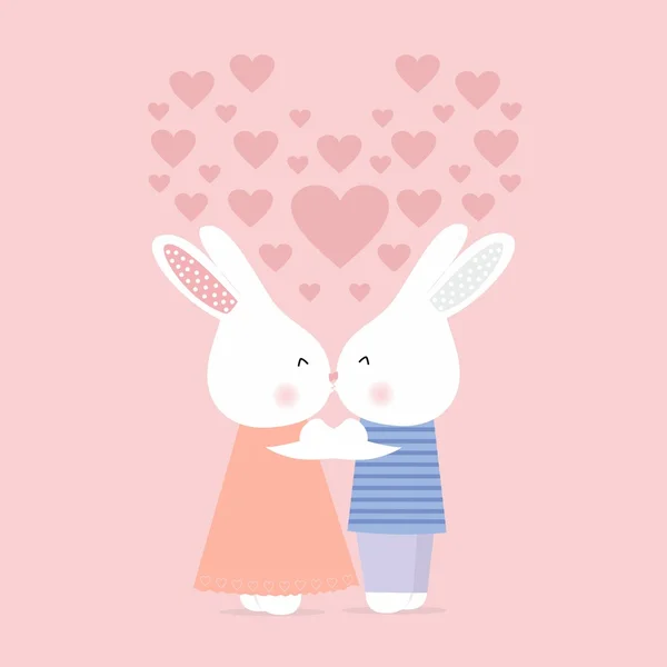 可爱的兔子在粉红色的背景上接吻 — 图库矢量图片
