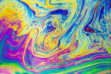 Psikedelik çok renkli desenler arka planı. Sabun köpüklerinin makro fotoğraf çekimi