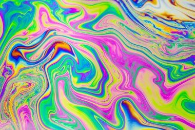 Psikedelik çok renkli desenler arka planı. Sabun köpüklerinin makro fotoğraf çekimi