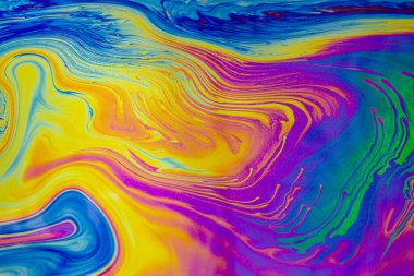 Psikedelik çok renkli desenler arka planı. Sabun köpüklerinin makro fotoğraf çekimi